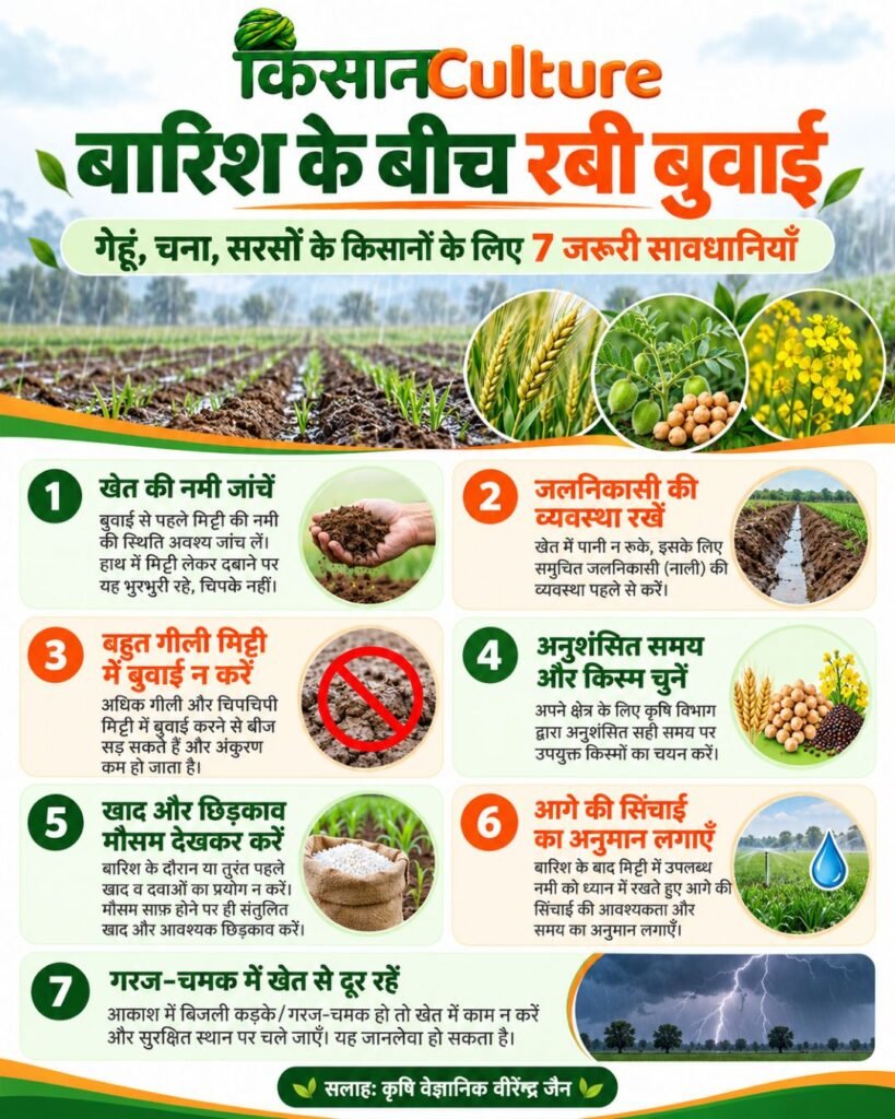 बेमौसम बारिश और रबी की बुवाई के दौरान किसानों के लिए 7 जरूरी सावधानियाँ