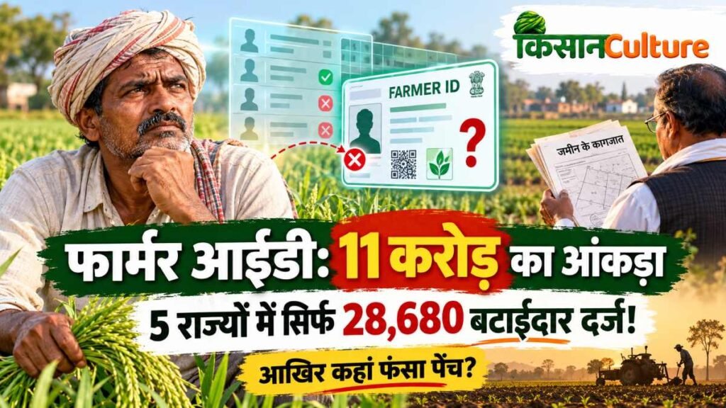 फार्मर आईडी के 11 करोड़ पंजीकरण के बीच बटाईदार किसानों की डिजिटल पहचान पर सवाल, पांच राज्यों में सिर्फ 28,680 पात्र काश्तकार दर्ज।